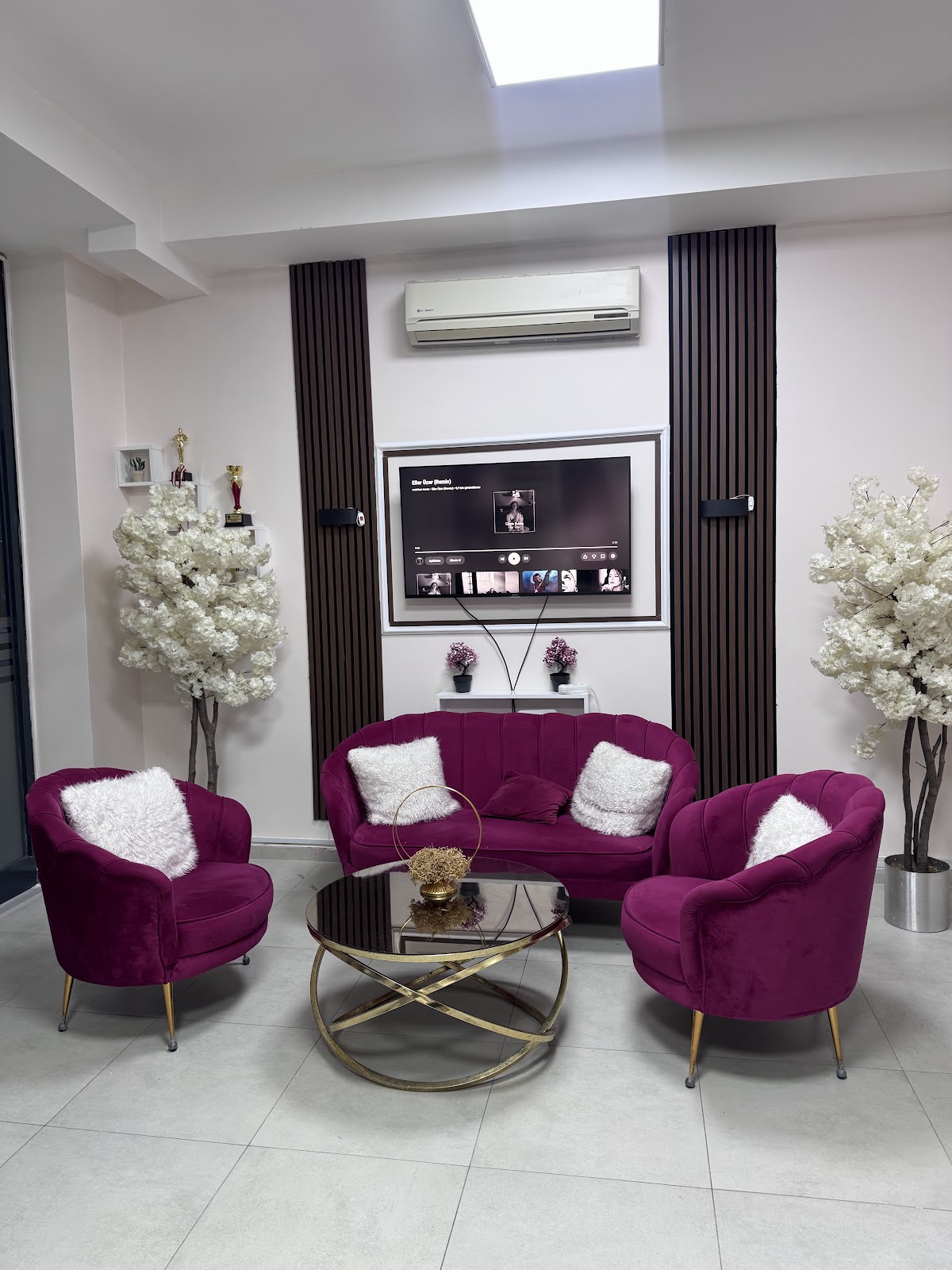 Gamze Beauty salonu bordo kanepe